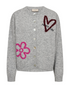 Freequent Womens Embroidered Knit Cardigan 211606 MGFP - Med Grey Melange W. Fuchsia Purple