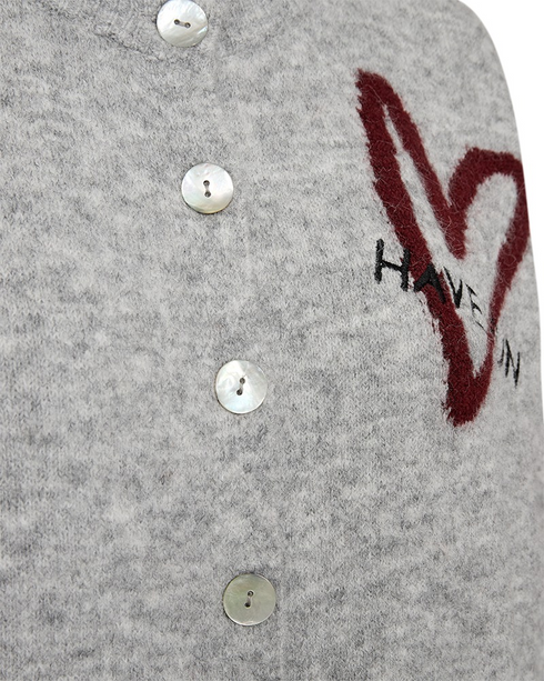 Freequent Womens Embroidered Knit Cardigan 211606 MGFP - Med Grey Melange W. Fuchsia Purple