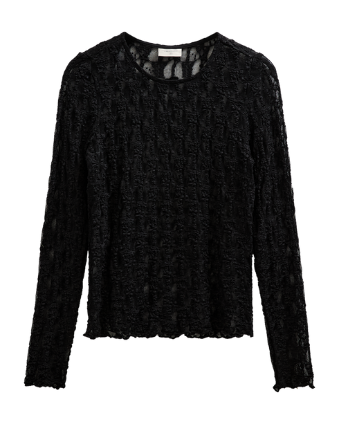 Freequent FQREDDY-TEE Textured Long-Sleeve Lace Top 211713 Black