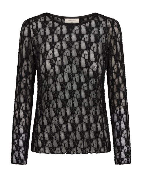 Freequent FQREDDY-TEE Textured Long-Sleeve Lace Top 211713 Black