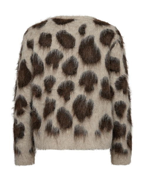 Freequent FQLIPPI Brushed Leopard-Print Cardigan 211711 OG - Oyster / Mole Melange
