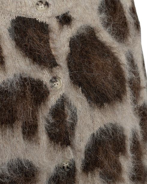 Freequent FQLIPPI Brushed Leopard-Print Cardigan 211711 OG - Oyster / Mole Melange
