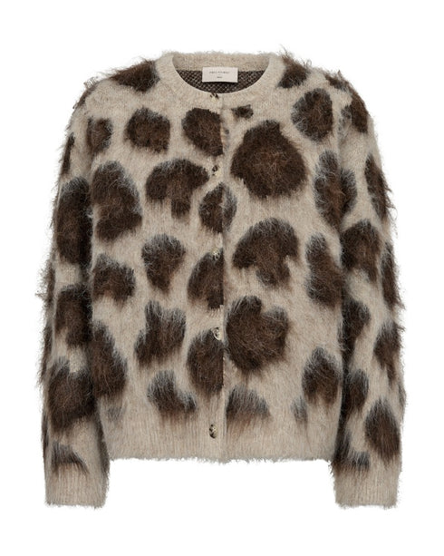 Freequent FQLIPPI Brushed Leopard-Print Cardigan 211711 OG - Oyster / Mole Melange