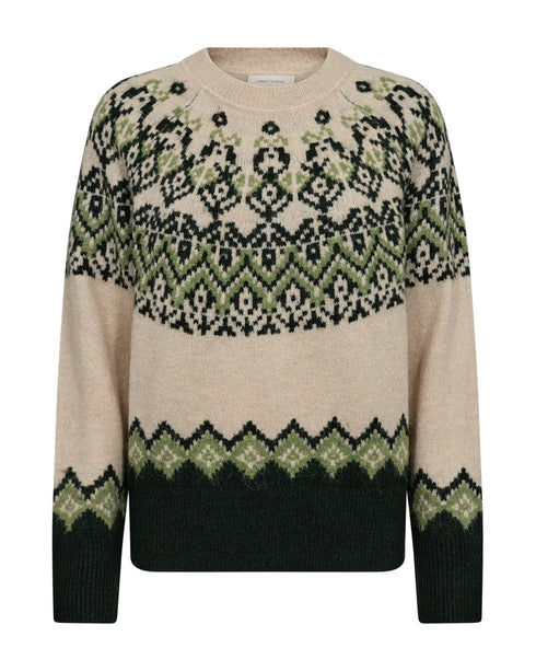 Freequent FQMERLA Nordic Jacquard Alpaca-Blend Pullover 211779 MDF - Moonbeam / Deep Forest