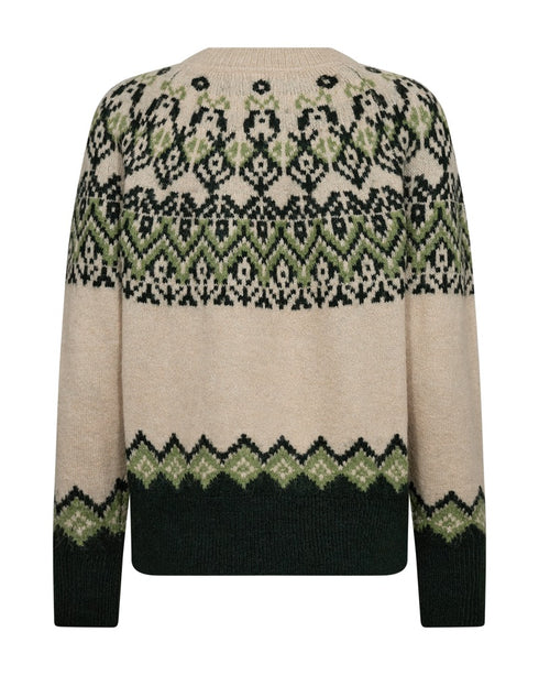 Freequent FQMERLA Nordic Jacquard Alpaca-Blend Pullover 211779 MDF - Moonbeam / Deep Forest