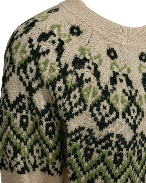 Freequent FQMERLA Nordic Jacquard Alpaca-Blend Pullover 211779 MDF - Moonbeam / Deep Forest