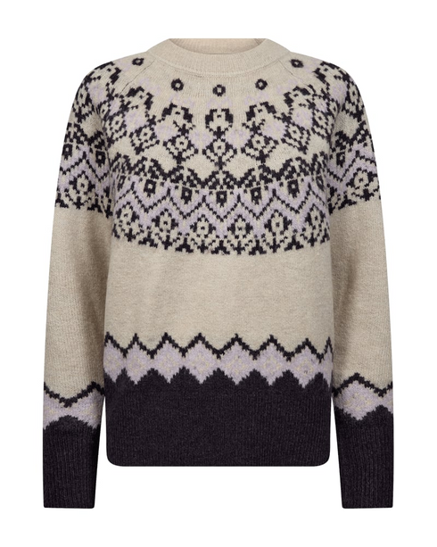Freequent FQMERLA Nordic Jacquard Alpaca-Blend Pullover 211779 MN - Moonbeam / Nightshade