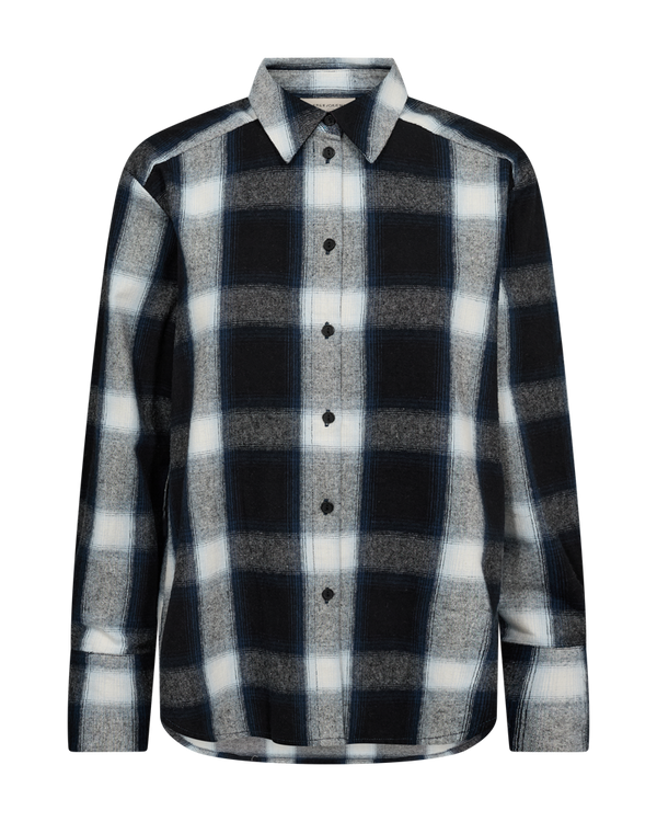 Freequent Womens FQERINO Brushed Cotton Check Shirt 211828 BLK - Black w. Moonlit Ocean