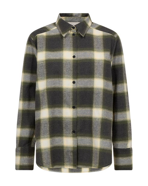 Freequent Womens FQERINO Brushed Cotton Check Shirt 211828 DKGRY - Dark Grey Mel w. Calliste Green