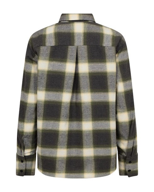 Freequent Womens FQERINO Brushed Cotton Check Shirt 211828 DKGRY - Dark Grey Mel w. Calliste Green