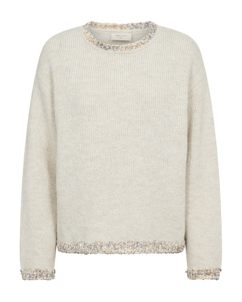 Freequent FQFRIDA Wool Blend O-Neck Pullover 211965 - Moonbeam Melange