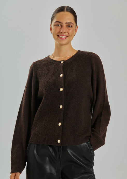 Freequent FQHARA Fisherman Stitch Wool Blend Cardigan 211973 MOLE - Mole Melange