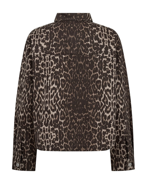 Freequent FQRINNA Leopard-Print Stretch Cotton Jacket 212035 - Oyster / Granite Grey