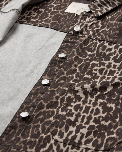 Freequent FQRINNA Leopard-Print Stretch Cotton Jacket 212035 - Oyster / Granite Grey