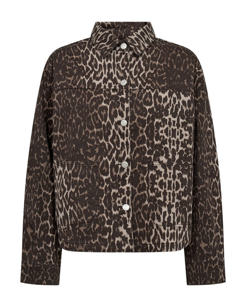 Freequent FQRINNA Leopard-Print Stretch Cotton Jacket 212035 - Oyster / Granite Grey