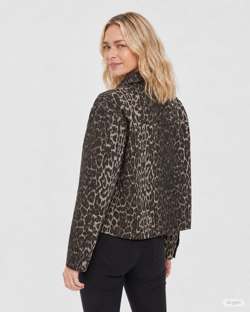 Freequent FQRINNA Leopard-Print Stretch Cotton Jacket 212035 - Oyster / Granite Grey