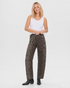 Freequent Womens Leopard Print 30" Barrel Leg Jeans 212036 - Oyster Grey W. Granite Grey