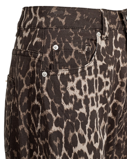 Freequent Womens Leopard Print 30" Barrel Leg Jeans 212036 - Oyster Grey W. Granite Grey
