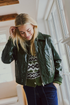 Freequent Womens Coated Faux Leather Bomber Jacket 212047 - Green
