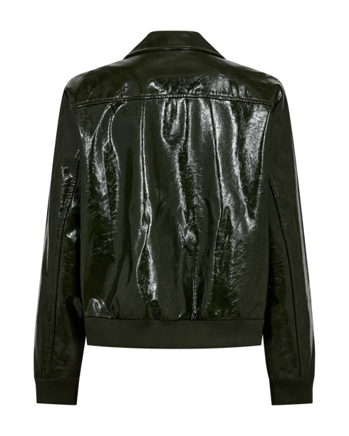 Freequent Womens Coated Faux Leather Bomber Jacket 212047 - Green
