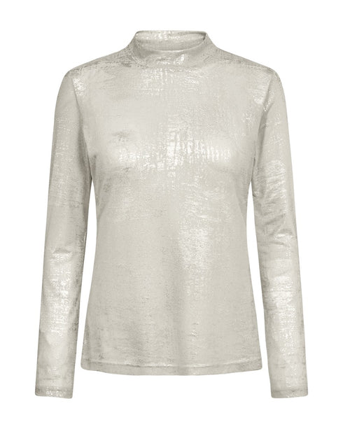 Freequent FQISVA Foil Print High Neck Long Sleeve Top 212075 - Moonbeam / Silver