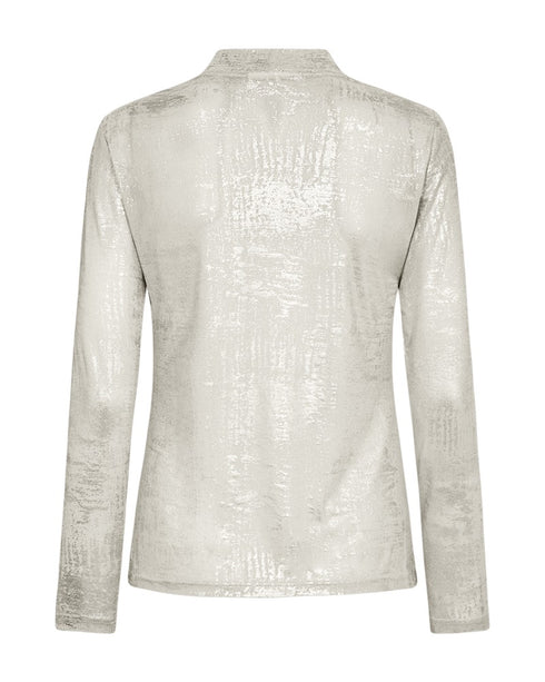 Freequent FQISVA Foil Print High Neck Long Sleeve Top 212075 - Moonbeam / Silver