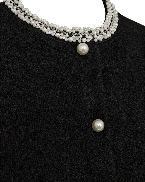 Freequent FQGRSFLIRT Pearl & Rhinestone Neckline Cardigan 212123 - Black