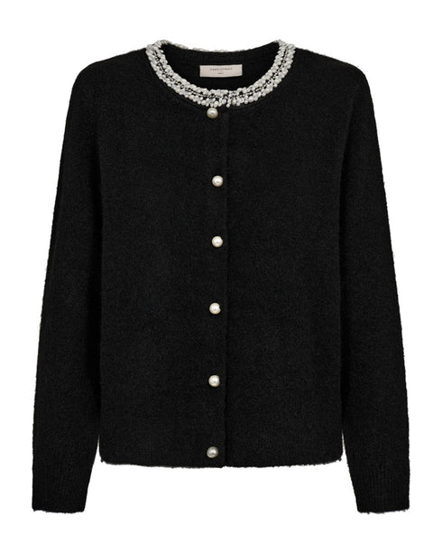 Freequent FQGRSFLIRT Pearl & Rhinestone Neckline Cardigan 212123 - Black