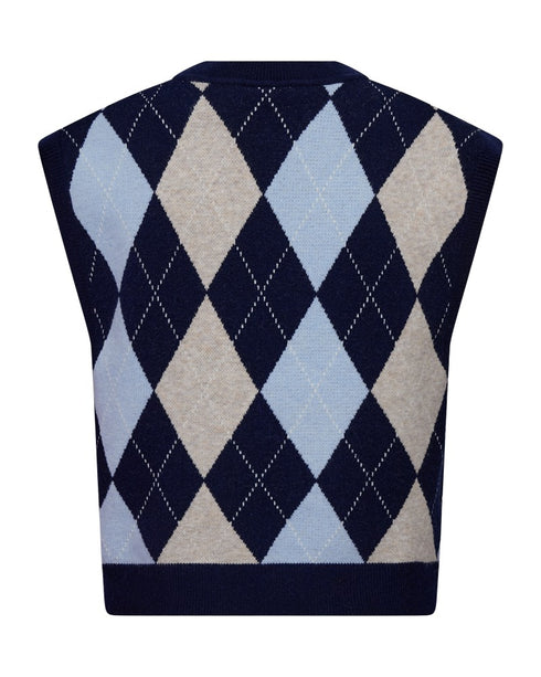 Freequent FQSIBYLL Argyle Knit Wool Silk Blend Vest 212134 - Navy Blazer/Chambray Blue Mel