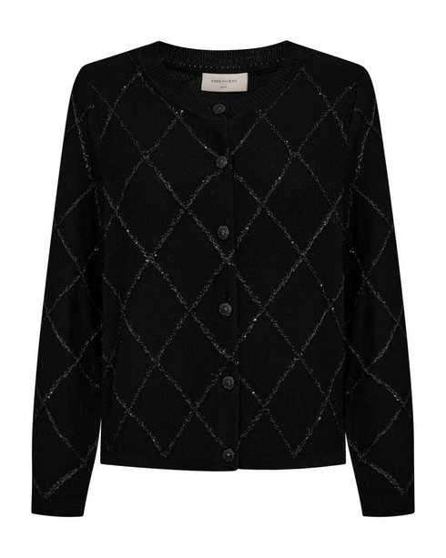Freequent FQSAFRI Diamond Pattern Sequin Button-Down Cardigan 212163 BK - Black