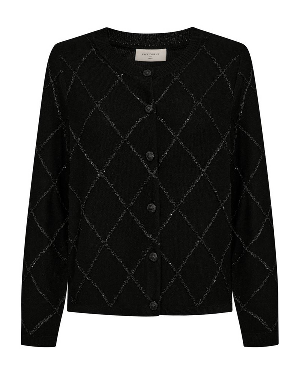 Freequent FQSAFRI Diamond Pattern Sequin Button-Down Cardigan 212163 BK - Black