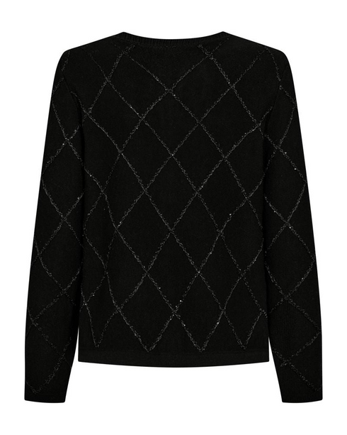 Freequent FQSAFRI Diamond Pattern Sequin Button-Down Cardigan 212163 BK - Black