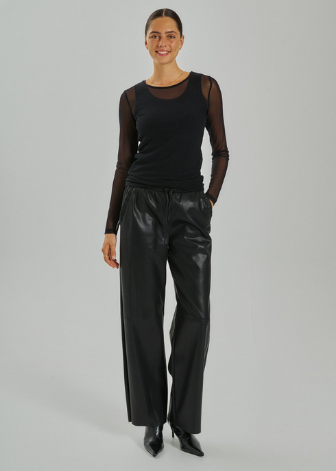 Freequent FQMESHKA Sheer Mesh Long Sleeve T-Shirt 212413 BLK - Black