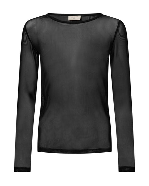 Freequent FQMESHKA Sheer Mesh Long Sleeve T-Shirt 212413 BLK - Black