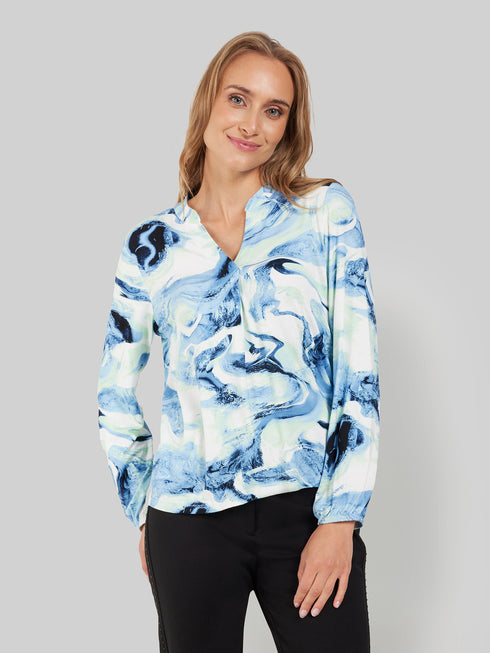 Signature Women's Blouson Shirt 218661 - Elegant Marble Print