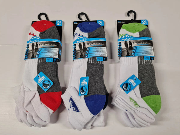 ProHike 2241 Mens 2-Pack Low Cut Sports Socks with Comfort Padding