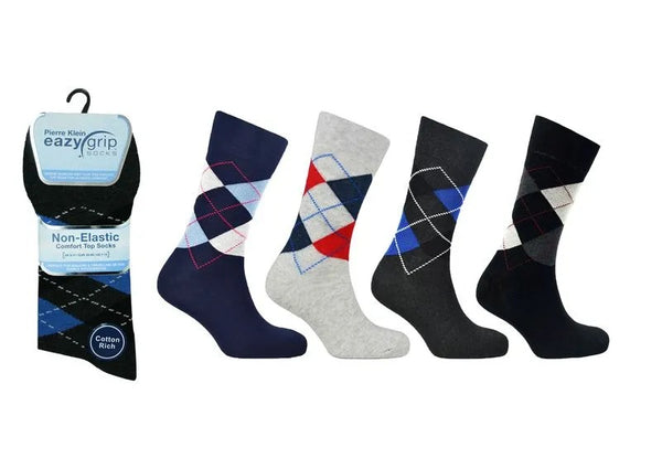 Men’s Eazy Grip Non Elastic Argyle Socks 3 Pack | UK 6–11 (2451)
