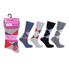 Easy-Grip Ladies Exquisite Elegance Non-Elastic Diabetic Socks Argyle – 3 Pair Pack (2452)