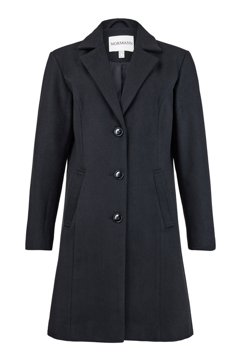 Normann Women's Black 90 Single-Breasted Wool Blend Classic Coat 2504