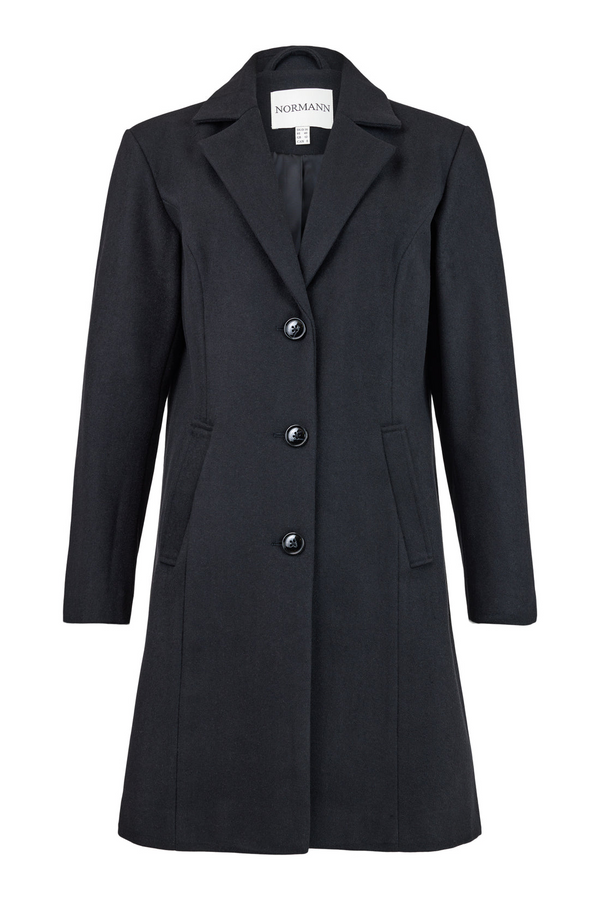 Normann Women's Black 90 Single-Breasted Wool Blend Classic Coat 2504