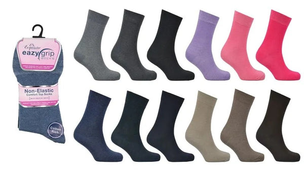 Exquisite 3 Pack Assorted Non-Elastic Eazy Grip Socks – Ideal for Diabetics 2505