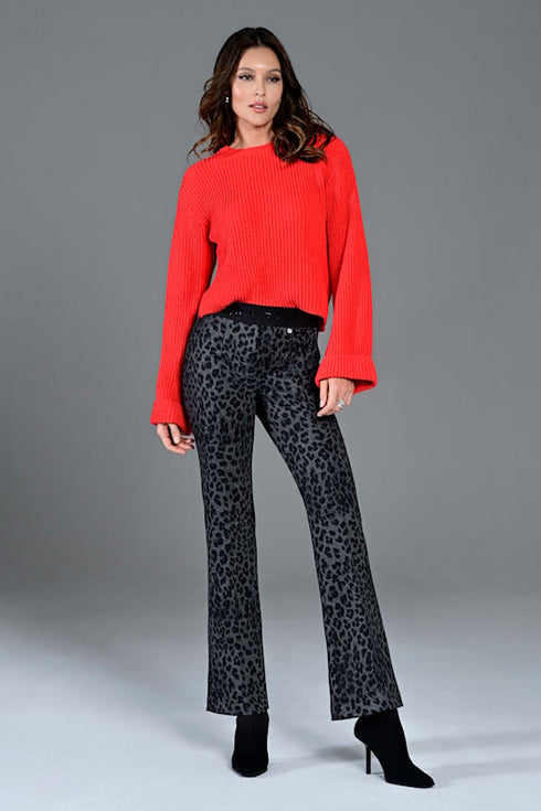 Robell Joella Trousers 53474-55063-0 - Flared Animal Print Jersey Trousers