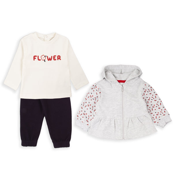 Babybol 3-Piece Floral Outfit Set (521003) with Hooded Zip-Up