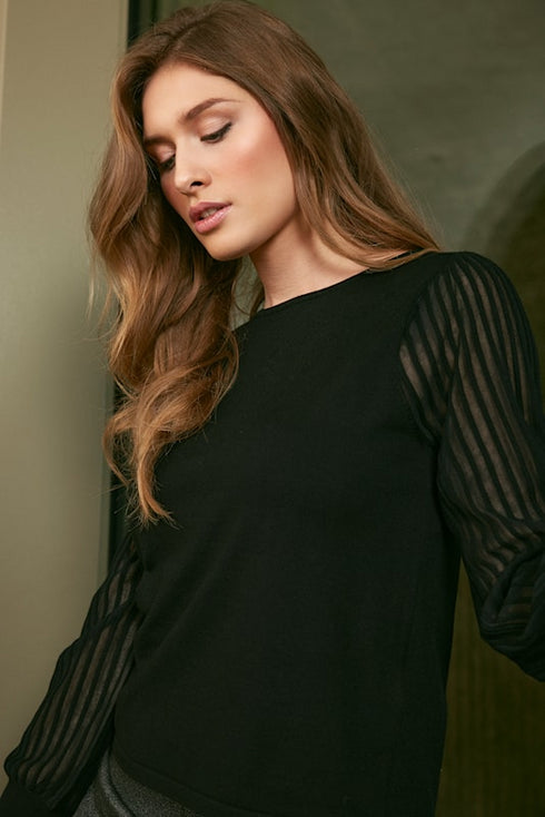 Sunday Elegant Sheer Sleeve Pullover 252-6876-6440