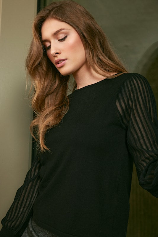 Sunday Elegant Sheer Sleeve Pullover 252-6876-6440