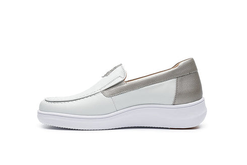 G Comfort 25292-1 White & Titanium/Bronze Slip On Moccasins