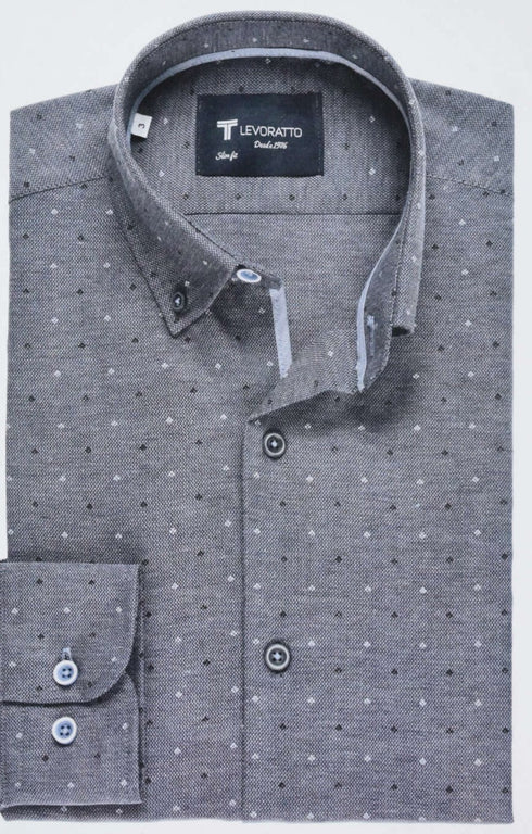 Levoratto 25808 Men's Long Sleeve Slim Fit Shirt - Patterned with Button Collar