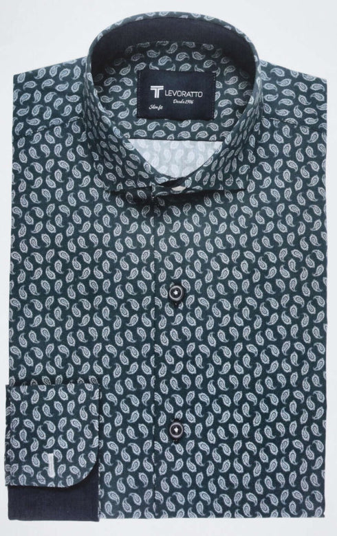 Levoratto 25820 Men's Long Sleeve Slim Fit Shirt - Italian Collar