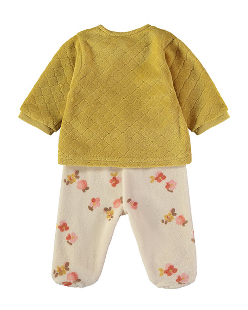 Babybol | Quilted Floral Wrap Top and Footed Trousers 2 Piece Set B260003 - Mustard