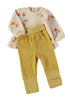Babybol | Floral Print Ruffle-Hem Top and Quilted Trousers 2 Piece Set B260004 - Mustard